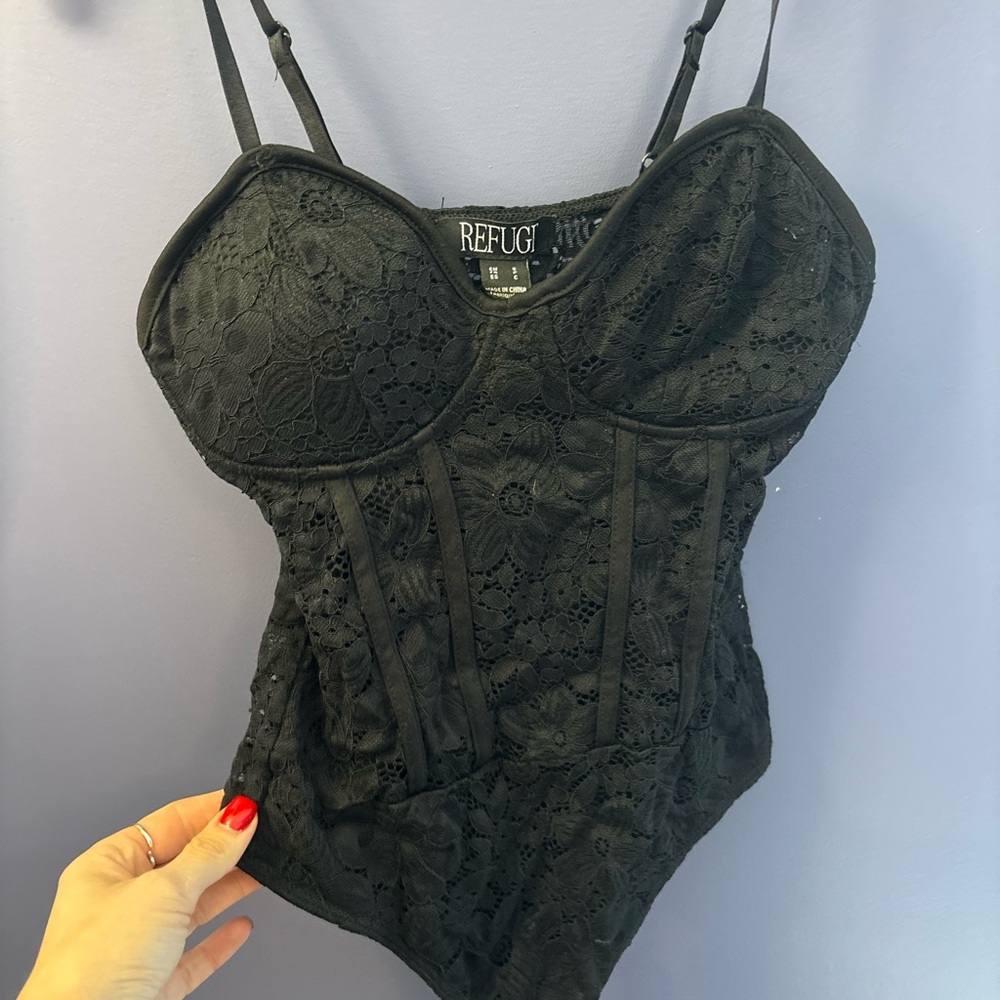 Refuge Black Floral Lace Top